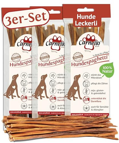 Carnello Hundespaghetti – Hundeleckerli, Leckerlis für Hunde, Hundesnacks getreidefrei – Wiederverschließbarer Beutel (3 x 60g)