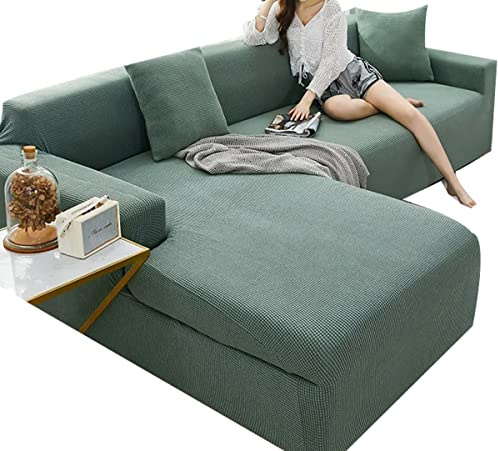 uyeoco Sofabezug Couchbezug Sofa Überwurfdecke L Form/U Form/Ecksofa 3/2/4 Sitzer Sofahusse Beige/Grau rutschfest Sofa Abdeckung Hund Katze Sitzflache Sofaschoner (Color : P, Size : 235-300cm)