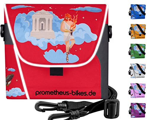 Prometheus Kinder Lenkertasche Kinderfahrrad Lenker Tasche mit Tragegurt und Reflektorstreifen | 3 Riemen Sicherung in Rot