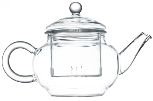 YoiYee Tetera de vidrio, resistente al calor, de vidrio de borosilicato transparente, mini tetera con infusor de vidrio y colador para preparar té de hojas sueltas, 250 ml, apta para microondas y