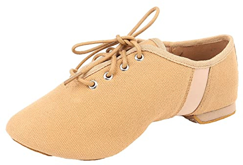Jazztanzschuhe Für Damen Aus Segeltuch Moderne Tanzschuhe Geteilte Sohle Atmungsaktiv Für Mädchen Im Innenbereich,Beige,42 EU