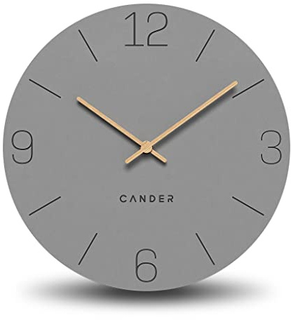 Cander Berlin MNU 2650 H XXL Wanduhr lautlos 50 cm ohne Tickgeräusche analog Wohnzimmer modern Vintage grau Holzzeiger groß