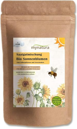 mynatura Mélange de graines de tournesol bio | Semer | Plantes | Fleurs | Balcon | Jardin | Terrasse | Parterre de fleurs | Floraison | Protection des espèces | Amoureux des abeilles (3 x 3 g)