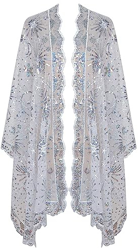 keland Damen Pailletten Schaltuch Stola Schal Tuch Schultertuch Umhängetuch Pashminas für Abendkleid (A-Weiß)