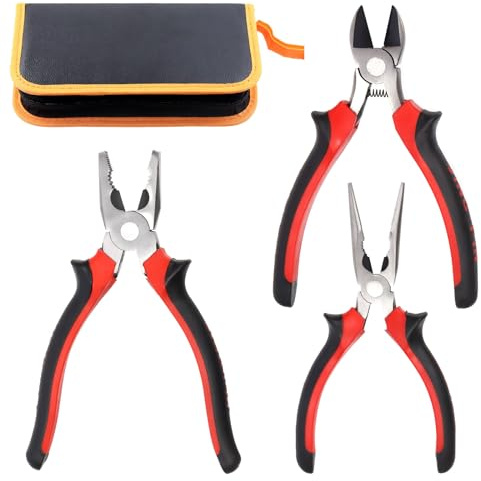 Swpeet 3Pcs Multi Tool Pliers Assorment Kit with 8 Inch Linesman Plier, 6 Inch Spring Loaded Diagonal Cutters Wire Cutters, 6 Inch Needle Nose Plier for Aluminum Iron Wire Ordinary Steel
