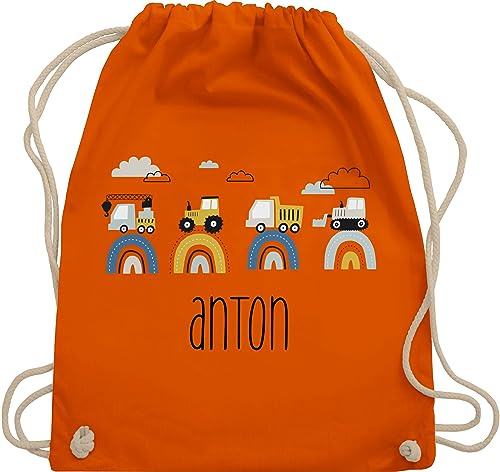 Turnbeutel Rucksack - Baustelle I Traktor I Bagger I Kran I Kipper I LKW I Planierraupe - Unisize - Orange - rucksäcke kindergarten junge personalisierter stoffbeutel trecker traktoren traktor,