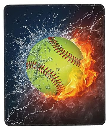 LAMAME Orange Softball Baseball On Fire And Water Printed Mouse Pad With Stitched Edges - Non-Slip, Washable Suitable For Office Work/Home/Gaming