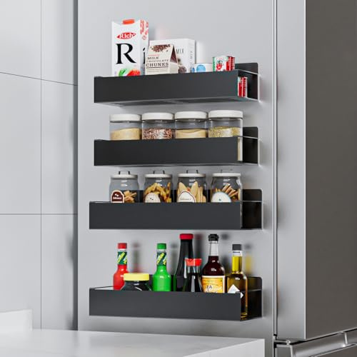 FINIBO Magnetische Ablage Kühlschrank, 4 Pack Magnetisches Gewürzregal (2 große und 2 kleine magnetregale küche), Hängeregal für kühlschrank, Küche, Mikrowelle, Waschmaschin