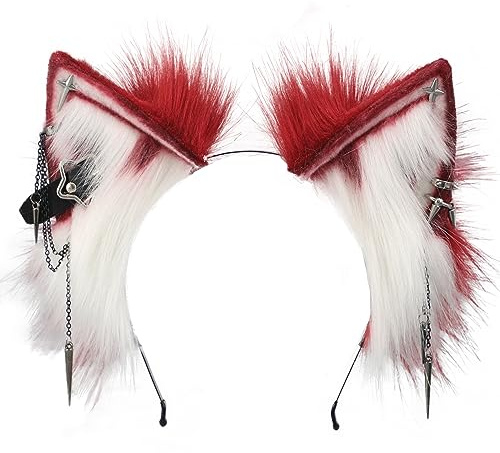 Kidukso Katzenohren Kopfbedeckung Tierohren Kopfschmuck Metall Punk Stirnband Coole Katzenohren Haarschmuck Halloween Cosplay Kostüm Kopfbedeckung Anime Con Requisiten für Erwachsene Frauen Männer