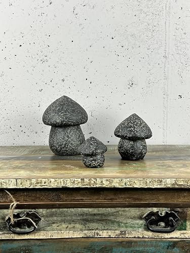 Bali Möbel Pilz Dekofiguren Stein - 3er Set, handgefertigte Stein Skulptur, für Innen & Außen, ideal als Garten Statue & Garten Deko, Frost- & wetterfest, Maße 20,30,40cm