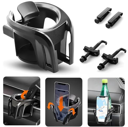 Norhogo 2 in 1 Adjustable Smart Phone Mount Bracket Stand car cup holder, Cradle Car Air Vent Cup Holder, air vent drinks holder for cars for Hot Drinks Compatible with Most Vehicles, Silver&Black