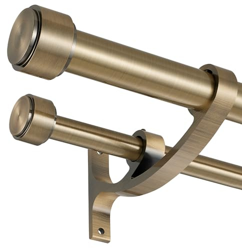 Lwiiom Double Curtain Rods with Aluminum Bouquet Brackets and Finials, Antique Bronze Curtain Rods for Windows 36-72'',1''Front and 5/8''Back Double Drapery Rods for Blackout and Sheer Curtain Panels