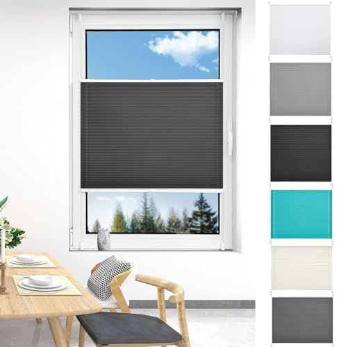 Faltrollos Für Fenster 90 x 120 cm Einfache Montage, Pflegeleicht Custom Plissee inkl. Zubehör für Wohnzimmer, Dunkelgrau