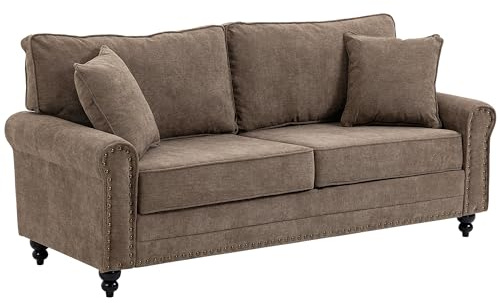 HOMCOM Fabric Sofa 3 Seater Sofa for Living Room w/Throw Pillow Brown
