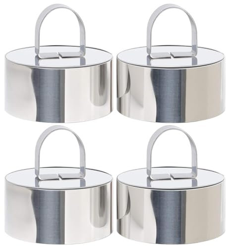 TAIHE 4 Pièces Cercle a Patisserie, Emporte Piece Rond en Acier Inoxydable, 8cm Cercle Patisserie avec Couvercle, Emporte Piece Patisserie pour Desserts Biscuits Pâtisseries Gâteaux Mousses(Argent)