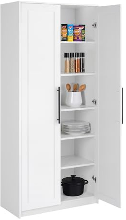 Prepac Elite Premium Home Storage Cabinet with Doors and Shelves, White Storage Cabinet with 5 Shelves for Kitchen, Bathroom 16 D x 32 W x 72 H