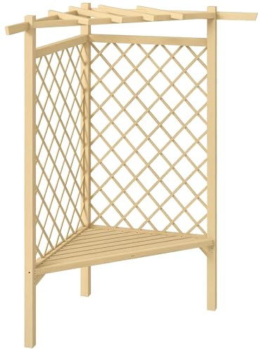 Outsunny 55 Garden Arch Bench, Wooden Trellis Park Bench with Slatted Seat for Outside, Lattice Backrest for Vines & Climbing Plants Outside On Deck, Lawn, Porch, Natural