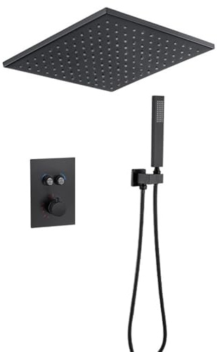 XJTNLB Set Doccia Completo Nero Miscelatore Termostatico Incasso Doccia con Soffione Doccia in Ottone e Doccetta,Bifunzionale-B