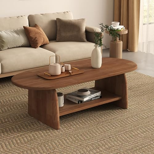 Table Basse Ovale en Bois Massif - Blanche, Ronde, Moderne pour Salon - Couleur Noyer (Taille : D)