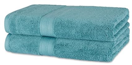 Amazon Basics Towel Set, Fade Resistant 100% Organic Cotton Bath Towels, soft and absorbent, 76 x 137 cm, Teal, 2-Pack