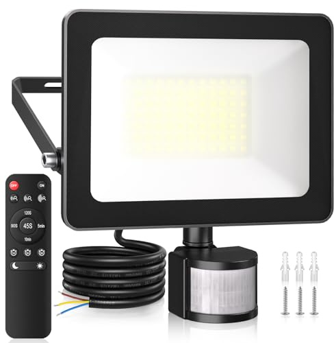 CLV 60W Security Lights Outdoor Motion Sensor 5900LM PIR Sensor Light | Remote/Button IP66 Waterproof Outside Light with Sensor, 6500K LED Motion Sensor Lights Outdoor for Garden Garage Porch