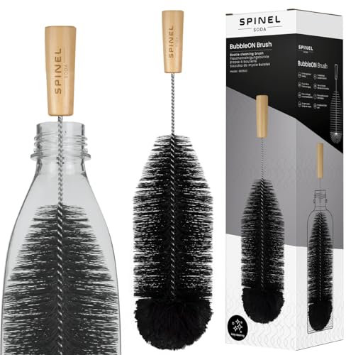 Spinel Soda - Brosse à bouteille Sodastream compatible, taille longue universelle, nettoyage sans rayures (Noir)