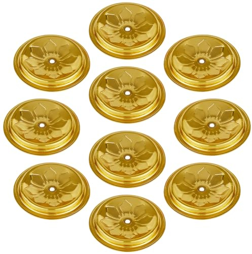 GORGECRAFT 10Pcs Metal Oil Floating Round Lotus Ghee Butter Lamp Stands Candlestick Disc Tea Lights Centerpiece Worship Tealight Centering Devices Wick Replacement Holders for Temple Kerosene Fuel