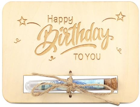 TAKULA Geldgeschenk Geburtstag Happy Birthday Verpackung mit Reagenzglas | 16x12cm, Kunststoff-Reagenzglas für sichere Geldaufbewahrung, perfekt für Geburtstagsfeiern, individuell graffitierbar