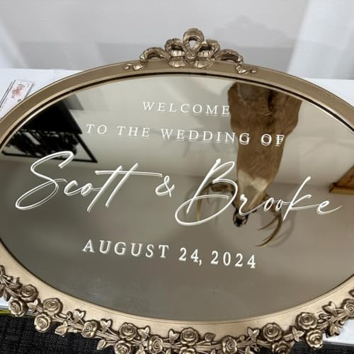 Gufacai Personalisierter Welcome to Our Wedding Mirror Sign Decal DIY, Spiegel-Aufkleber für Hochzeitseintrittsschild, Spiegel-Selfie-Aufkleber für Hochzeit, Willkommensspiegel-Aufkleber,
