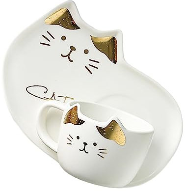 Garneck Tazza E Piattino A Forma Di Gatto Set Da Tè Set Di Tazze in Ceramica Set Di Tazze Con Adorabile Design A Forma Di Gatto Bianco 200 Ml