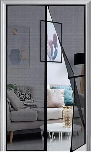 Panngu Fliegengitter Balkontür Magnet 115x200cm, Fliegenvorhang Terrassentür Magnete Türe Ohne Bohren, Fliegennetz Balkon Insektenschutz Tür, Magnetische Moskitonetz Vorhang Schwarz