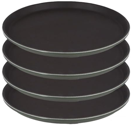 NAMYEUT 4 Stück 28cm Rund Tablett rutschfest Braun, Kunststoff Rutschfestes Serviertablett, Kellner Tablett Rund Rutschfestes Tabletts für Küche Café Bäckerei Restaurant