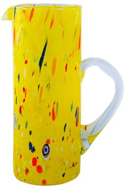 MurArt Pichet en verre de Murano 600 ml forme cylindrique de 22 cm de haut décoré avec des murrines travaillées à la main Made in Italy