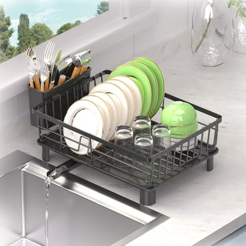 AFNGWWIN Escurridor de Platos,Escurreplatos de Acero Inoxidable con Drenaje Automático,Escurreplatos sobre Fregadero con Portautensilios und Boca de Vaciado Giratoria,Dish Drying Rack