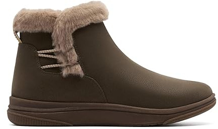 Clarks CloudSteppers Women's Breeze Fur Ankle Boot, Dark Olive, 7 M US
