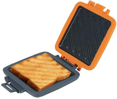 Mico Dingker Microwave Toastie Sandwich Maker, Snack Maker & Panini Press | Removable Non-Stick Plates Silicone Microwavable Cookware, Heatwave Technology, Orange