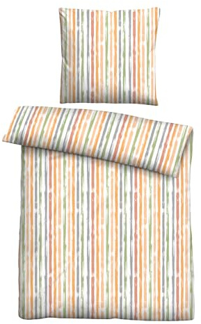 Traumhaft schlafen - Castell - Markenbettwäsche Bettwäsche Baumwoll Seersucker 0020372 LÄNGSSTREIFEN 1x 135x200 cm + 1x 80x80 cm, Honig