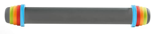 MASTRAD - Rouleau à Pâtisserie - Gris - Avec Anneaux Ajustables - 2 Mm Pour Les Pâtes Fraiches, 4 Mm Tartes, 6 Mm Sablés, 8 Mm Pizzas - En Silicone - Anti-Adhérent - Sans BPA - 41 Cm