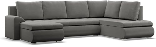 Mebligo - Ecksofa mit Schlaffunktion und 3 Bettkasten FORESTA 300x89x200 (BxHxT) Hellgrau - Ottomane Rechts Eckcouch, Couch U Form, Sofa Wohnzimmer, Sofas & Couches, Eckschlafsofa