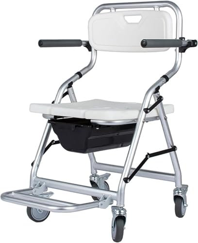HUNTFF Chaise de Toilette pour Personnes handicapées, Chaise de Douche Mobile, Chaise de Bain pour Personnes âgées, Tabouret de Toilette, Frein à 4 Roues, Fauteuil Roulant réglable en Hauteur, cha