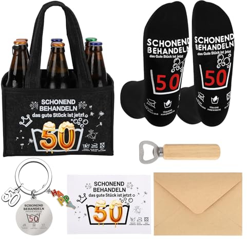 JIANGWON Männerhandtasche Bier mit Socken Flaschenöffner Schlüsselanhänger – Lustige Geschenke für Männer zum 50.. Geburtstag– Geschenk für Männer, Vatertag & Herrentagsgeschenke (50)