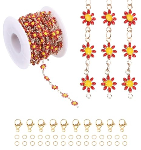 PATIKIL 16.4Ft Bunte Blumenkette Rolle Mit Hummerschloss Sprungringe Rot