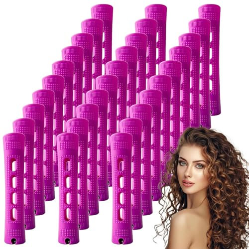 30 Pieces Medium Size Hair Rollers - 0.75 Inch Perm Rods Perm Kit, Home Curlers Rollers for Women with Elastic Rubber Bands, Non-Slip Plastic Curlers for Long Short Hair Styling Tool