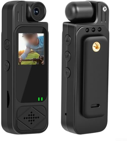 Besttoolifes Cámara de acción portátil con resolución HD de 1080P, lente giratoria de 180 grados, mini cámara corporal, micrófono integrado para grabación de actividades al aire libre (negro)