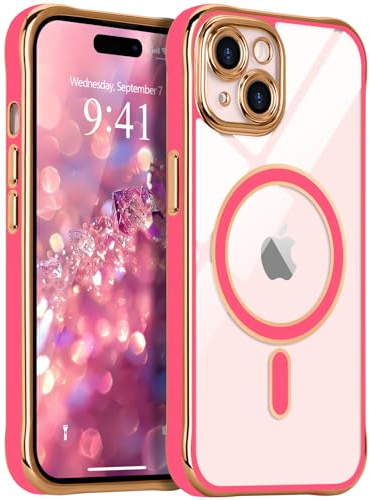 LCHULLE Magnetica Cover per iPhone 15 Plus Trasparente,Rosa rossa
