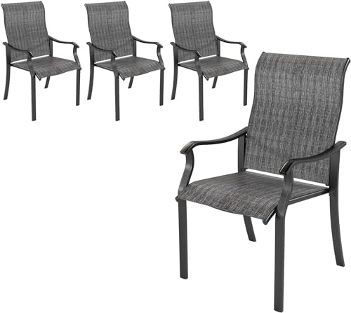 UDPATIO Gartenstühle 4er Set, Hochlehner Gartenstuhl Metall, Textilene Balkonstuhl, Terrassenstuhl 160kg Belastbar, Gartensessel wetterfest für Garten, Balkon, Grau