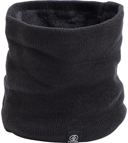 Fjquamitix Neck Warmer for Men Women Thick Fleece Thermal Snood for Men Winter Neck Gaiter Knitted Circle Scarf for Outdoor Sports Cycling Skiing Motorcycle (Black)