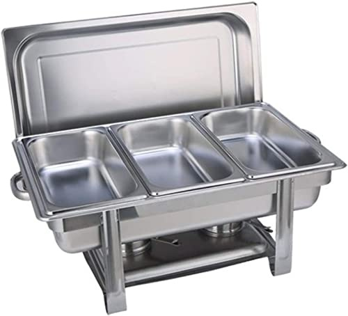 Stainless Steel Rectangle Chafing Dish Set for Catering Buffet Warmer with Food Pans & Fuel Holders Double Grid Folding Frame for Easy Setup