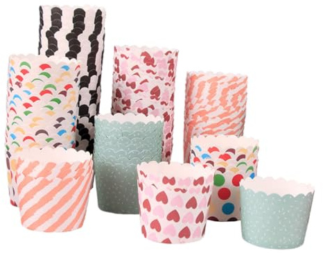 FUNOMOCYA 100 piezas Tazas de Papel para Hornear Resistentes al Calor Moldes para Cupcakes y Muffins con Diseño Surtido para Fiestas Postres y Exhibición de Tartas
