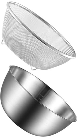 DOITOOL Set Scolapasta e Colino Ciotola in Acciaio Inox 18 Cm e 19 Cm, Cestello per Lavaggio e Scolo Verdure Compatto per Cucina Quotidiana
